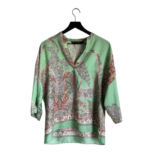 Zara Tops - Zara Small Green Multicolored Paisley 3/4 Sleeve Top